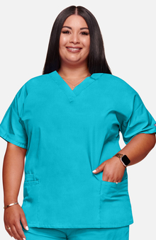 Cherokee Workwear Originals Women's V-Neck 2 Pocket Solid Scrub Top