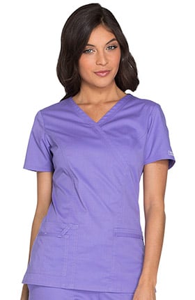 Core Stretch by Cherokee Workwear Women's Mock Wrap Princess Seam Solid Scrub Top