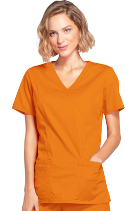 Clearance Core Stretch by Cherokee Workwear Women's Mock Wrap Princess Seam Solid Scrub Top
