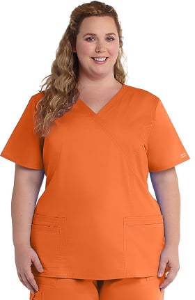 Clearance Core Stretch by Cherokee Workwear Women's Mock Wrap Princess Seam Solid Scrub Top