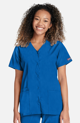 Cherokee Workwear Originals Women's Snap Front 2-Pocket Solid Scrub Top
