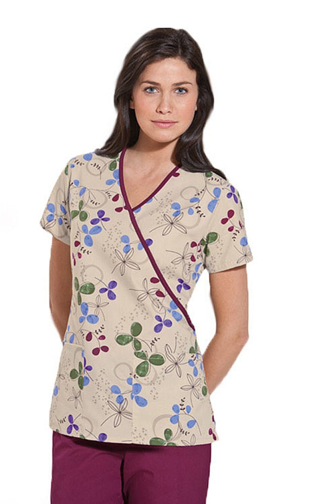 Scrub H.Q. by Cherokee Women's Mock Wrap Floral Print Scrub Top ...