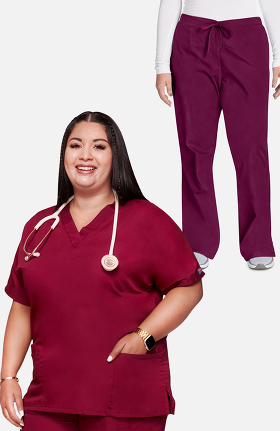 Cherokee Workwear Originals Women's V-Neck Scrub Top & Drawstring Pant Set