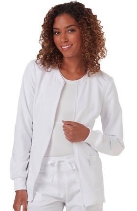 Clearance code happy Women's Zip Front Warm-Up Solid Scrub Jacket