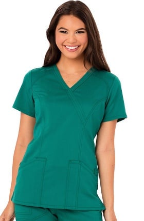 code happy Women's Mock Wrap Solid Scrub Top