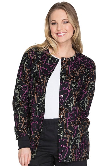 Cherokee Women's Snap Front Warm Up Floral Print Scrub Jacket ...