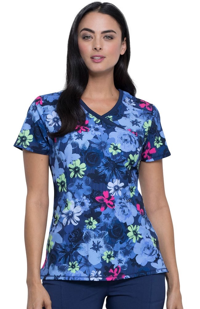 Infinity by Cherokee Women's Mock Wrap Floral Print Scrub Top Clearance ...
