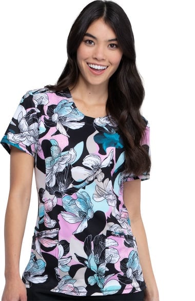 Infinity by Cherokee Women's Notched Feeling Floral Print Scrub Top ...