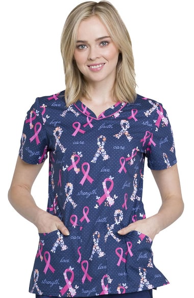 Clearance Fashion Prints by Cherokee Women's V-Neck Breast Cancer Awareness