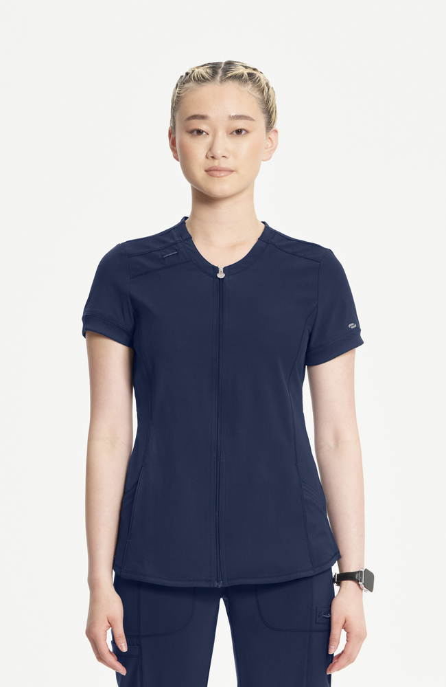 zipper front scrub top