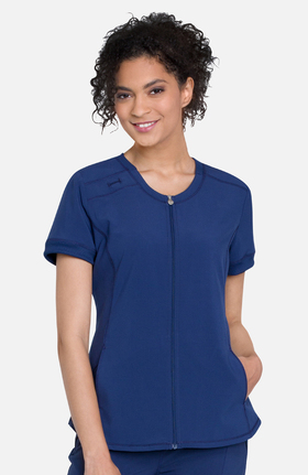 Infinity by Cherokee Women's Zip Front Round Neck Solid Scrub Top