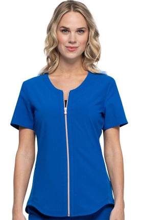 STATEMENT by Cherokee Women's Zip Front Jewel Neckline Solid Scrub Top
