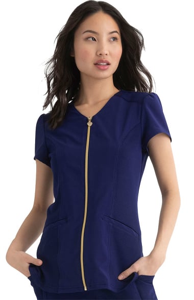 zipper front scrub top
