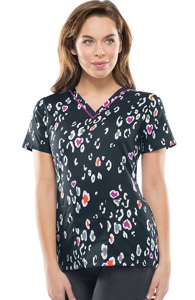 Clearance Runway by Cherokee Women's V-Neck Animal Print Scrub Top