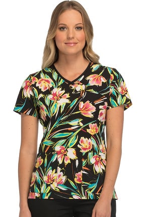 Runway by Cherokee Women's V-Neck Floral Print Scrub Top