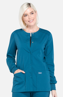 Professionals by Cherokee Workwear Women's Snap Front Warm-Up Solid Scrub Jacket