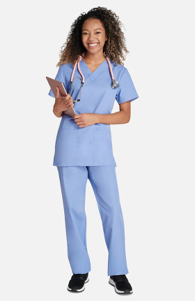 Cherokee Workwear Originals Unisex V-Neck Solid Scrub Top & Drawstring Scrub Pant Set