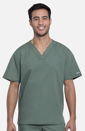 Professionals by Cherokee Workwear Unisex Pocketless V-Neck Solid Scrub Top