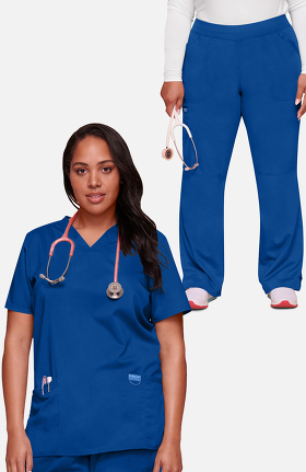 Revolution by Cherokee Workwear Women's V-Neck Solid Scrub Top & Elastic Waistband Scrub Pant