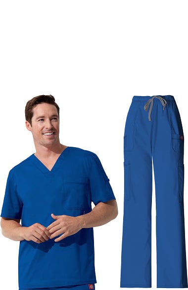 Gen Flex by Dickies Men's V-Neck Scrub Top & Cargo Scrub Pant Set ...