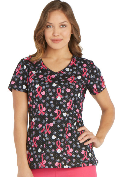 Breast Cancer Awareness by Dickies Women's V-Neck Ribbon Print Scrub ...