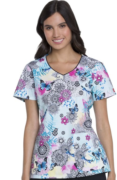 Clearance EDS Signature by Dickies Women's V-Neck Butterfly Print Scrub Top