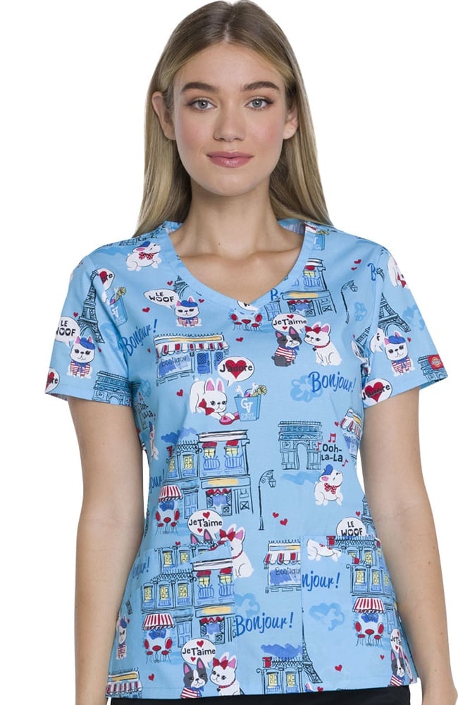 EDS Essentials by Dickies Women's V-Neck Dog Print Scrub Top |allheart.com