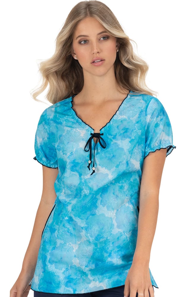 Clearance koi Classics Women's Bridgette Tie Neck Abstract Print Scrub Top|