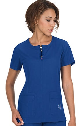 koi Lite Women's Serenity Round Zip Neck Solid Scrub Top