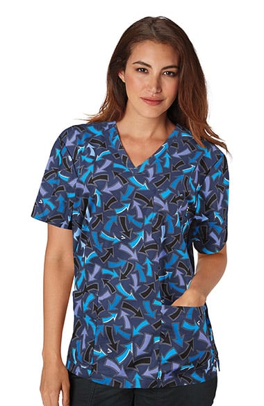 Clearance koi Stretch Unisex Ashton V-Neck Geometric Print Scrub Top