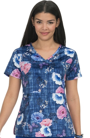 Clearance koi Prints Women's Alice Y-Neck Floral Print Scrub Top | allheart