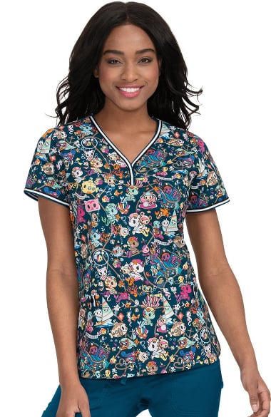 Clearance koi by tokidoki Women's Brea Sea Mates Print Scrub Top | allheart