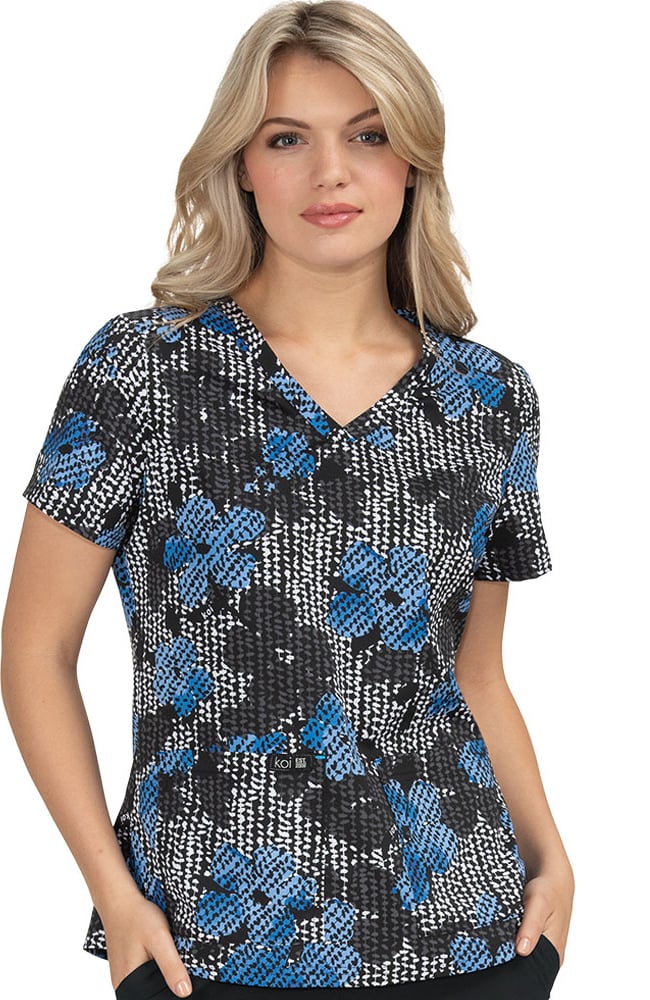 koi Basics Women's Leslie True Blue Print Scrub Top | allheart.com