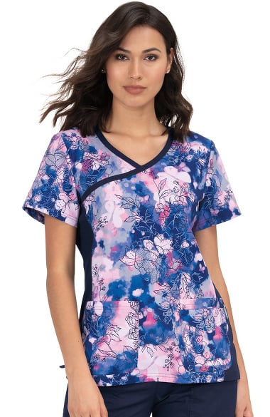 Clearance koi Classics Women's Raquel Mock Wrap Butterfly Print Scrub Top|