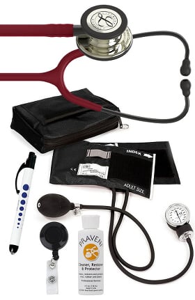 3M Littmann Classic III Stethoscope, Prestige Sphygmomanometer with Case, Penlight, Retracteze ID Holder & Praveni Kit