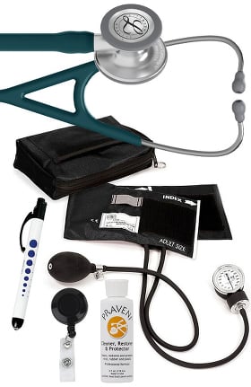 3M Littmann Cardiology IV™ Stethoscope with Prestige Medical Aneroid Sphygmomanometer, Carrying Case, Pupil Gauge Quick Lites Penlight, Retracteze Badge Holder & Praveni Cleaning Kit