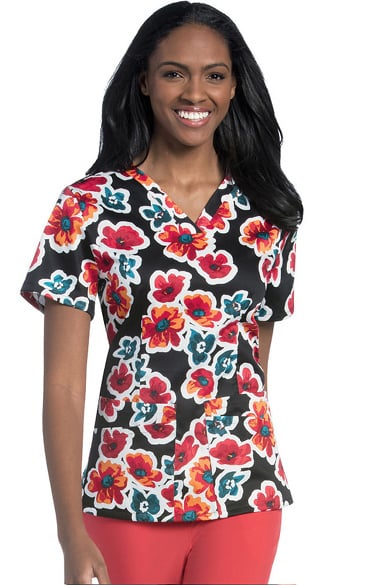 Urbane Women's V-Neck Floral Print Tunic Scrub Top | allheart.com