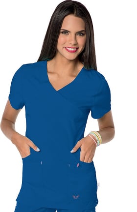 Smitten Women's Glam Mock Wrap Solid Scrub Top