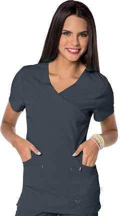 Smitten Women's Glam Mock Wrap Solid Scrub Top