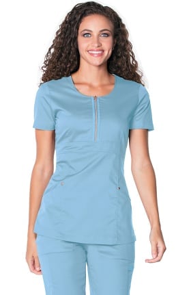 Smitten Women's Diva Zip Front Tunic Solid Scrub Top