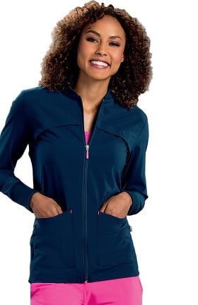Smitten Women's Zip Front Rib Accent Scrub Jacket