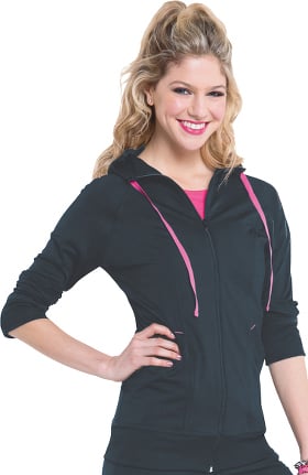 Smitten Women's Zip Front Hooded Solid Scrub Jacket