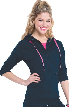 Smitten Women's Zip Front Hooded Solid Scrub Jacket