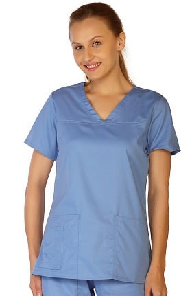 Contego by LifeThreads Women's V-Neck Stretch Solid Scrub Top