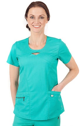 ERGO by LifeThreads Women's Round Keyhole Neck Solid Scrub Top
