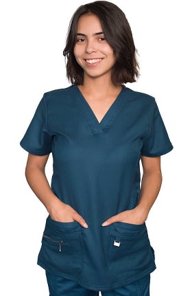 ERGO by LifeThreads Women's V-Neck Dobby Twill Solid Scrub Top
