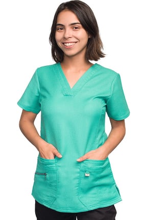 ERGO by LifeThreads Women's V-Neck Dobby Twill Solid Scrub Top