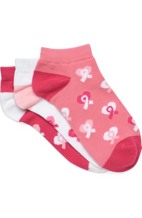 Nurse Mates Women's Pink Ribbon Ankle Socks 3 Pack