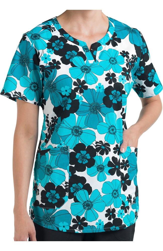 Clearance Nurse Mates Women's Blair Notched Neck Floral Print Scrub Top | a