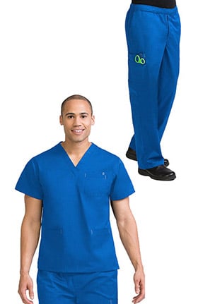 MC2 for Men by Med Couture Men's Classic V-Neck Solid Scrub Top & Zip Fly Cargo Scrub Pant Set